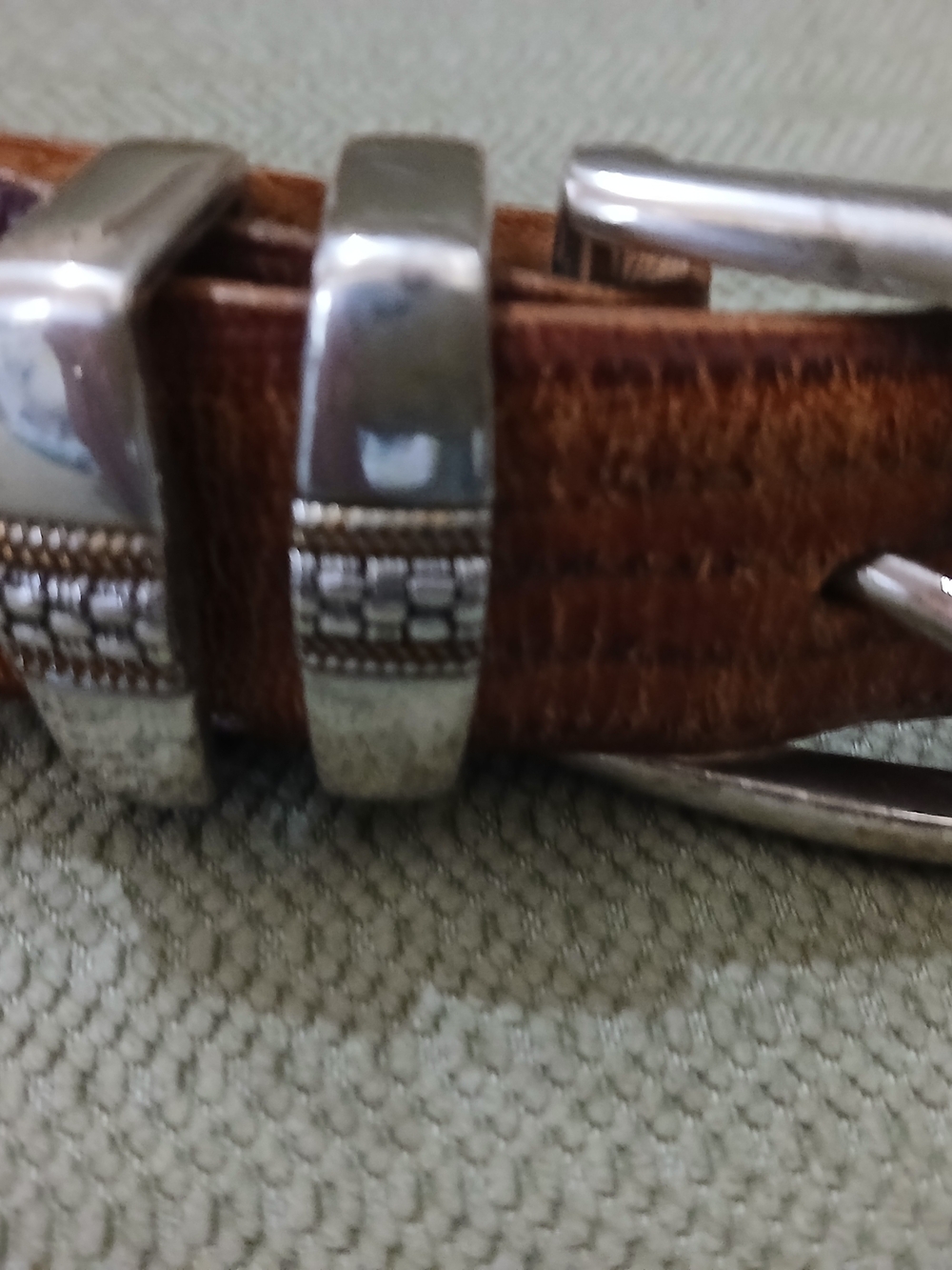 Brown Leather Vintage Men’s Ranger Belt with 3 Piece Silver Buckle Set Size 36